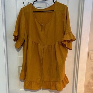 Women's Mustard Ruffle Sleeve Top